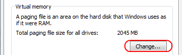 Advanced Performance Options, Change Virtual Memory